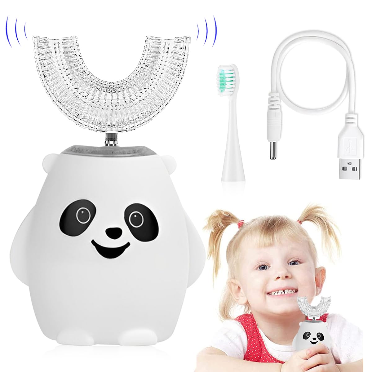 HANNEA Toothbrush For Kids, Electric U Shaped Ultrasonic Brush Tooth, Chargeable automatic Tooth Brush IPX7 Waterproof USB Rechargeable Toothbrush With 3 Cleaning Modes (Age 3+) HANNEA Toothbrush For Kids, Electric U Shaped Ultrasonic Brush Tooth, Chargeable automatic Tooth Brush IPX7 Waterproof USB Rechargeable Toothbrush With 3 Cleaning Modes (Age 3+)